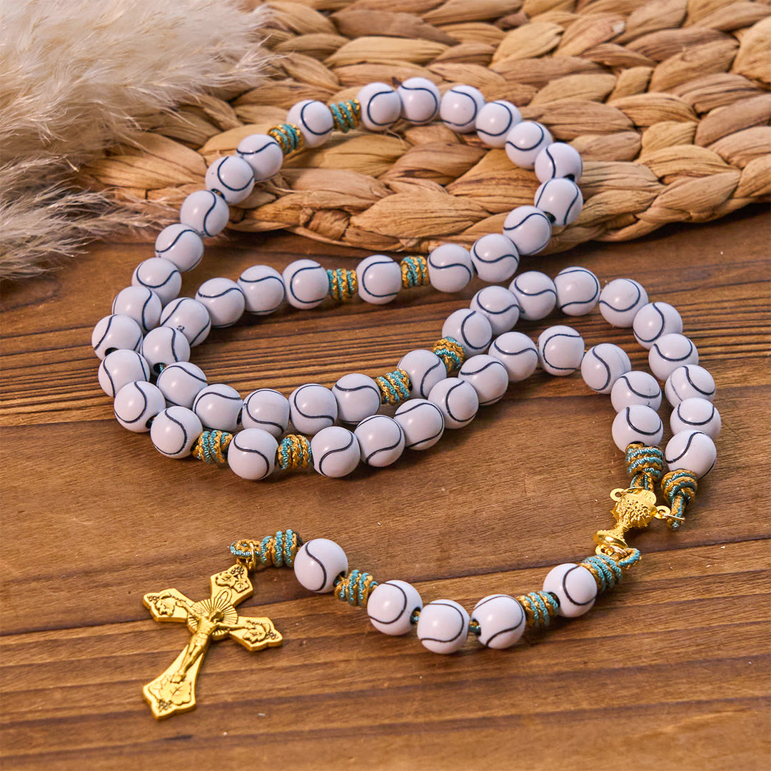 Christianartworkshop Sports – Rosenkranz mit zentrischen Tennisballperlen, Kruzifix und Heiligem Gral - image 3
