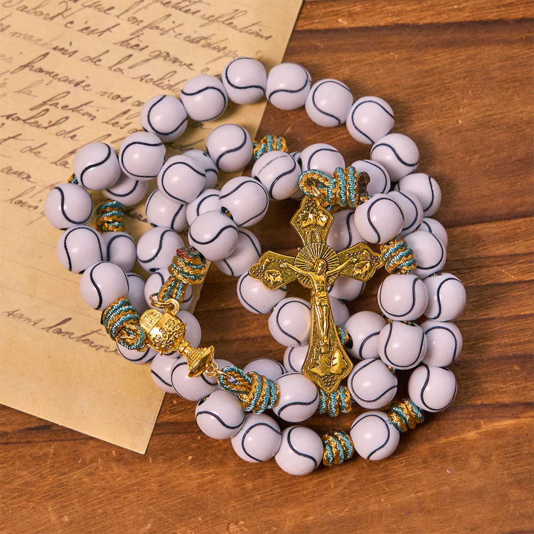 Christianartworkshop Sports – Rosenkranz mit zentrischen Tennisballperlen, Kruzifix und Heiligem Gral - image 5