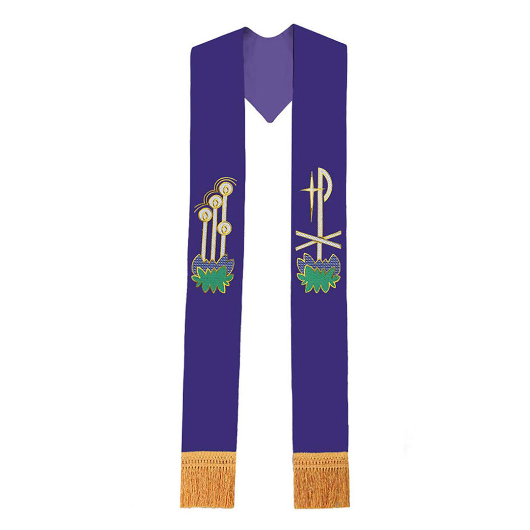 Christianartworkshop Liturgische violette Stola für Geistliche: Goldenes Kreuz, Weizen – inspiriert und grüne Details - Lila - image 0