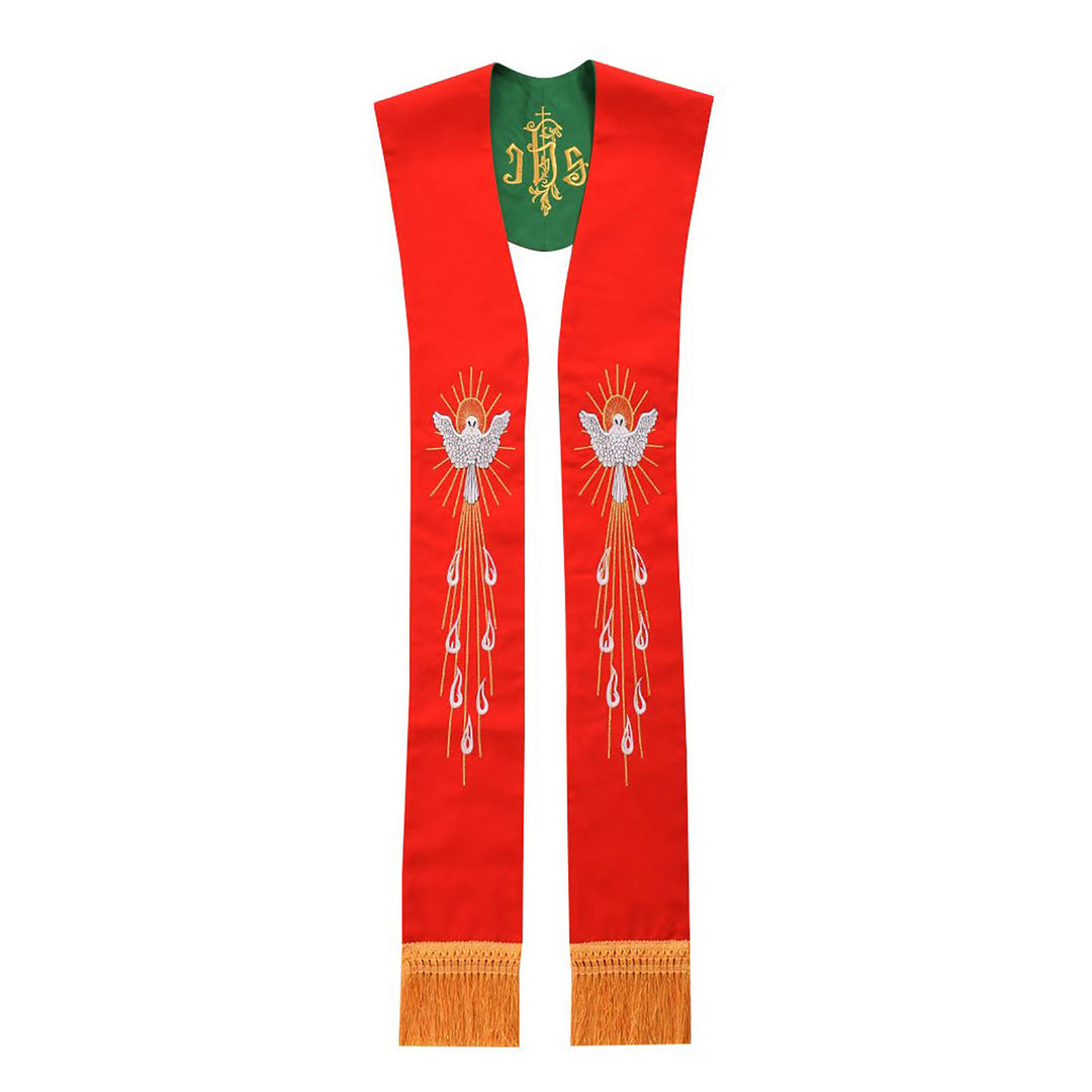 Christianartworkshop Exquisite rote Stola für Geistliche: Taube des Heiligen Geistes, Flamme und goldene Fransen - Rot - image 0