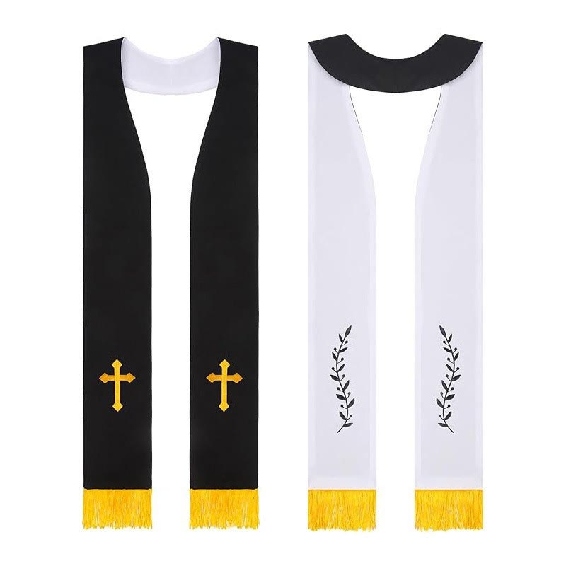 Christianartworkshop Schwarz-Weiß & Rot-Weiße Priesterstolen mit goldenen Kreuz- und Olivenzweigmotiven - Schwarz - image 0
