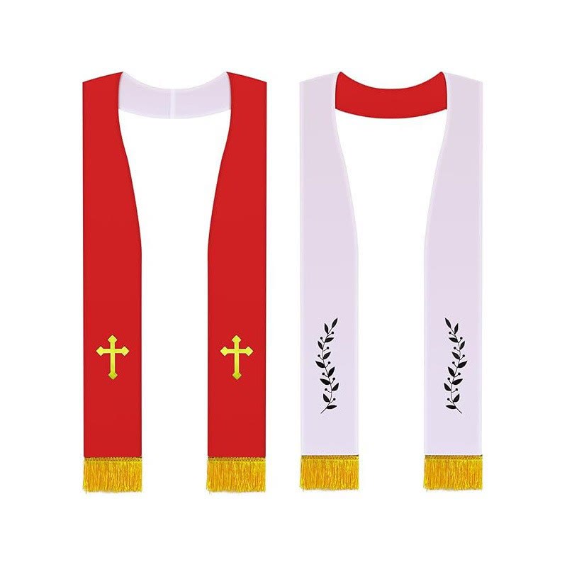 Christianartworkshop Schwarz-Weiß & Rot-Weiße Priesterstolen mit goldenen Kreuz- und Olivenzweigmotiven - Rot - image 1