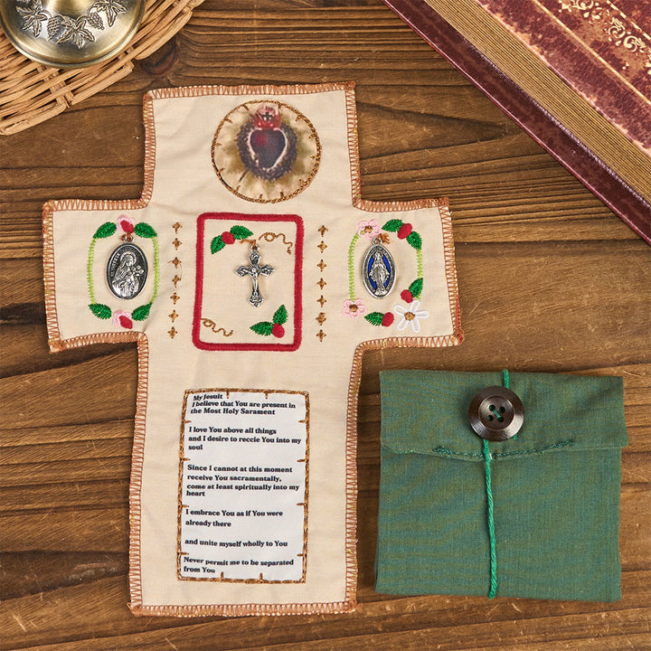 Christianartworkshop Klassischer, bestickter Stofftaschenschrein mit silbernem Kreuz (im Lieferumfang enthalten) - image 1