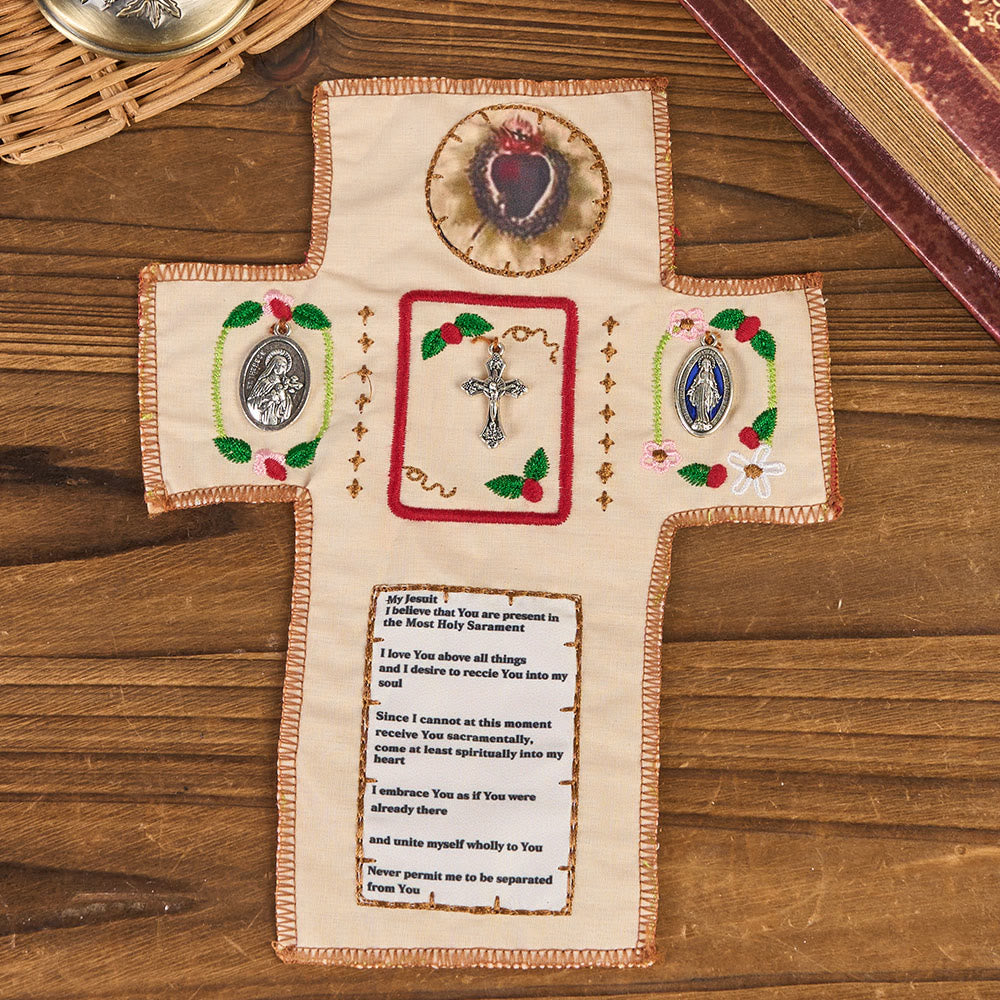 Christianartworkshop Klassischer, bestickter Stofftaschenschrein mit silbernem Kreuz (im Lieferumfang enthalten) - Taschenschrein - image 0