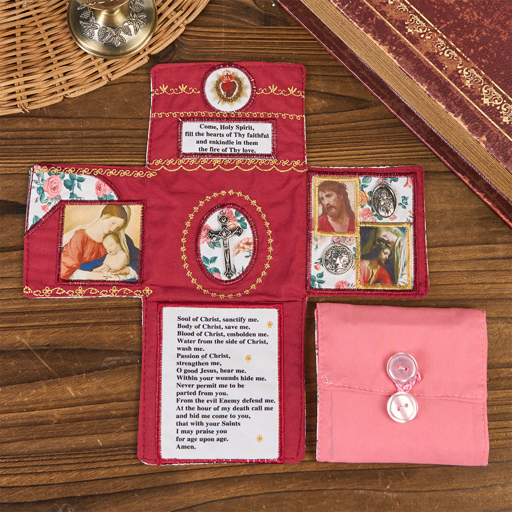 Christianartworkshop 4-farbig bestickter Stofftaschenschrein mit silbernem Kreuz (im Lieferumfang enthalten) - Rot - image 0