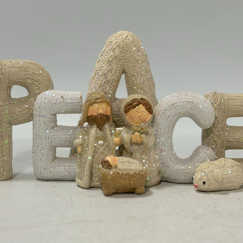 Christianartworkshop Weihnachtskrippe, beige, glitzernd, Buchstaben-Serie, Dekoration aus Kunstharz - FRIEDEN - image 1