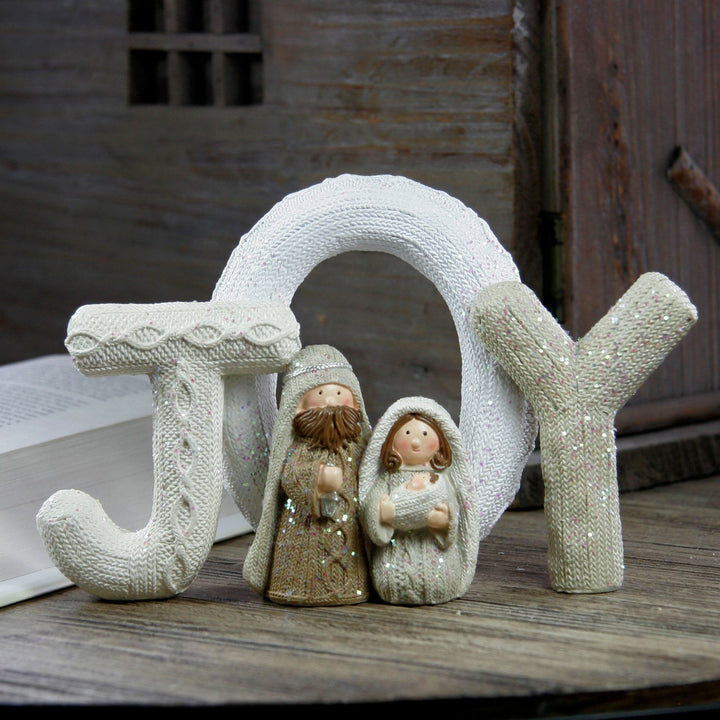 Christianartworkshop Weihnachtskrippe, beige, glitzernd, Buchstaben-Serie, Dekoration aus Kunstharz - FREUDE - image 2