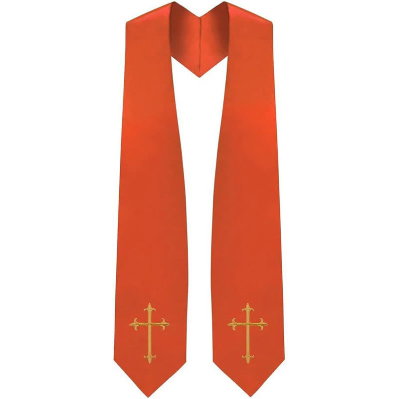Klassische, mehrfarbige Priesterstola von Christianartworkshop mit Darstellung eines heiligen Kreuzes für den Gottesdienst - Orange - Standard Liturgisch (270 cm Gesamtlänge) - image 5