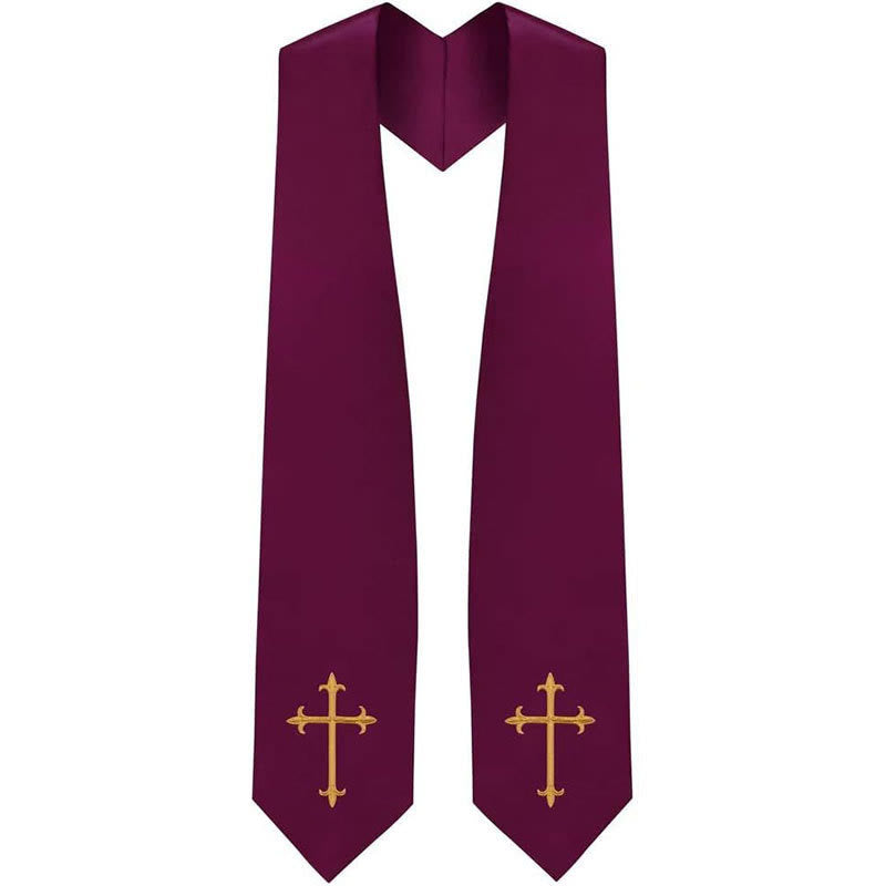 Christianartworkshop Klassische mehrfarbige Stola für Geistliche mit Heiligenkreuz-Details für den Gottesdienst - Wein - image 6