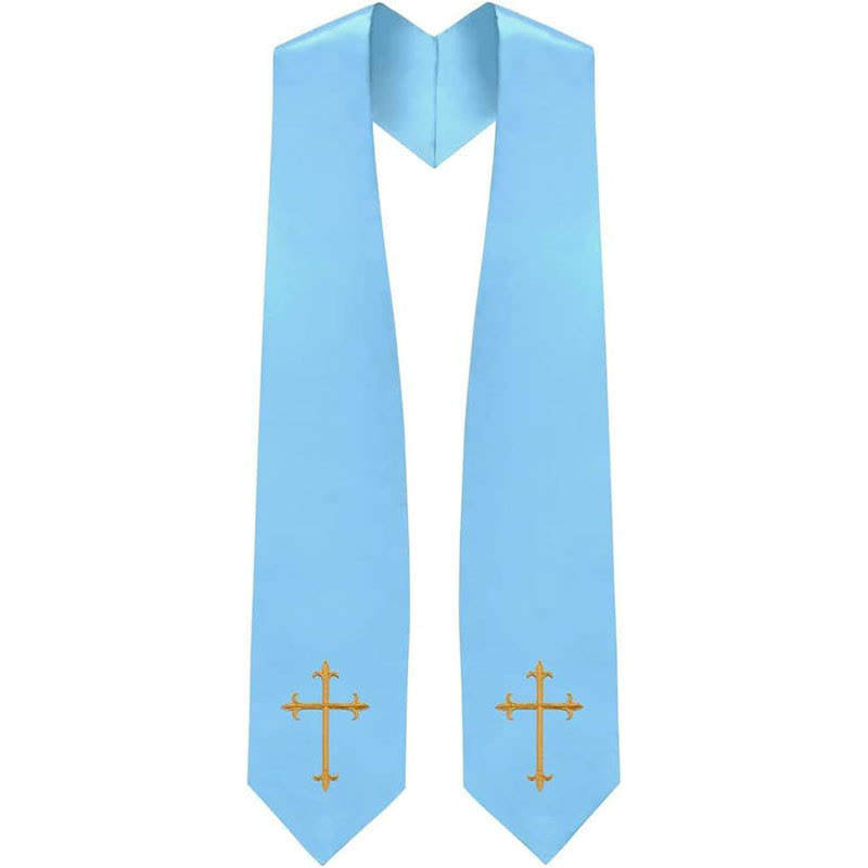 Klassische, mehrfarbige Priesterstola von Christianartworkshop mit Darstellung eines heiligen Kreuzes für den Gottesdienst - Himmelblau - Standard Liturgisch (270 cm Gesamtlänge) - image 8
