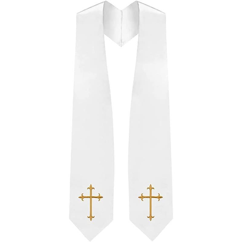 Christianartworkshop Klassische mehrfarbige Stola für Geistliche mit Heiligenkreuz-Details für den Gottesdienst - Weiß - image 3