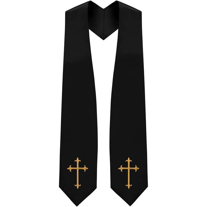 Klassische, mehrfarbige Priesterstola von Christianartworkshop mit Darstellung eines heiligen Kreuzes für den Gottesdienst - Schwarz - Standard Liturgisch (270 cm Gesamtlänge) - image 0