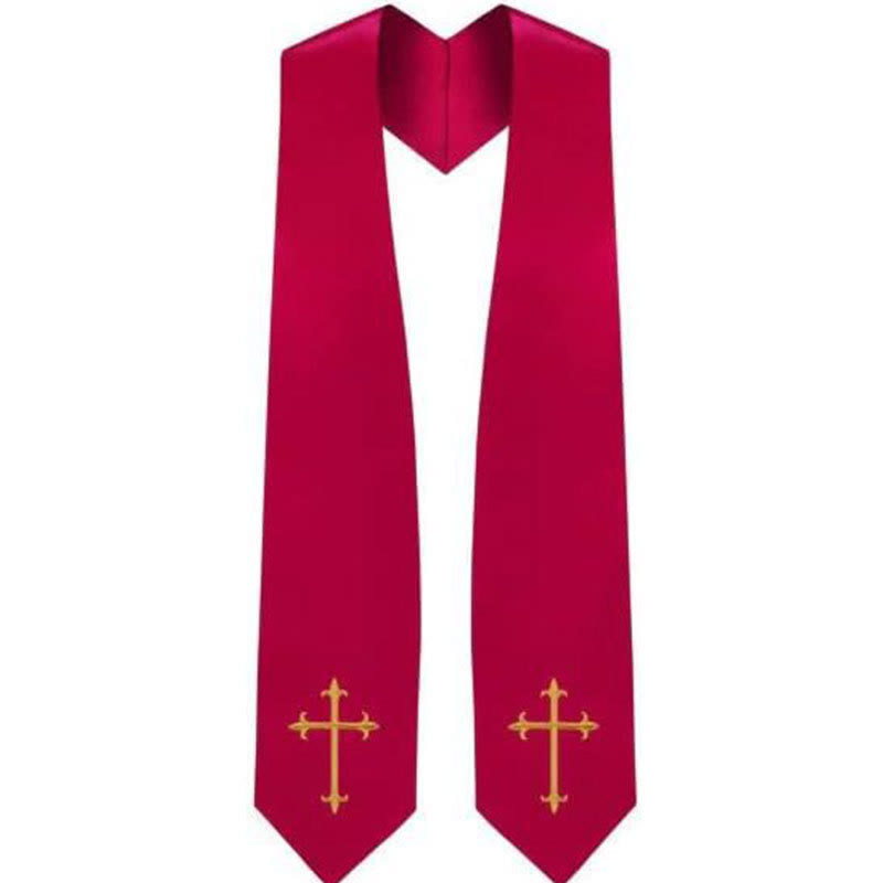 Klassische, mehrfarbige Priesterstola von Christianartworkshop mit Darstellung eines heiligen Kreuzes für den Gottesdienst - Rot - Standard Liturgisch (270 cm Gesamtlänge) - image 4