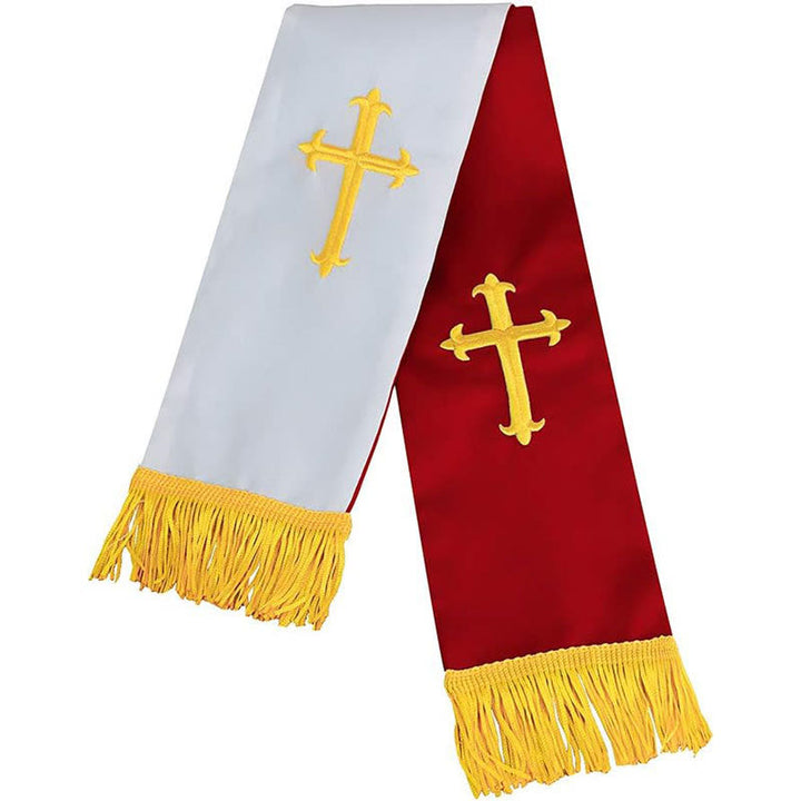 Christianartworkshop Farbenfrohe, vielseitige und wendbare liturgische Stola für Geistliche mit goldener Quastenborte - image 4