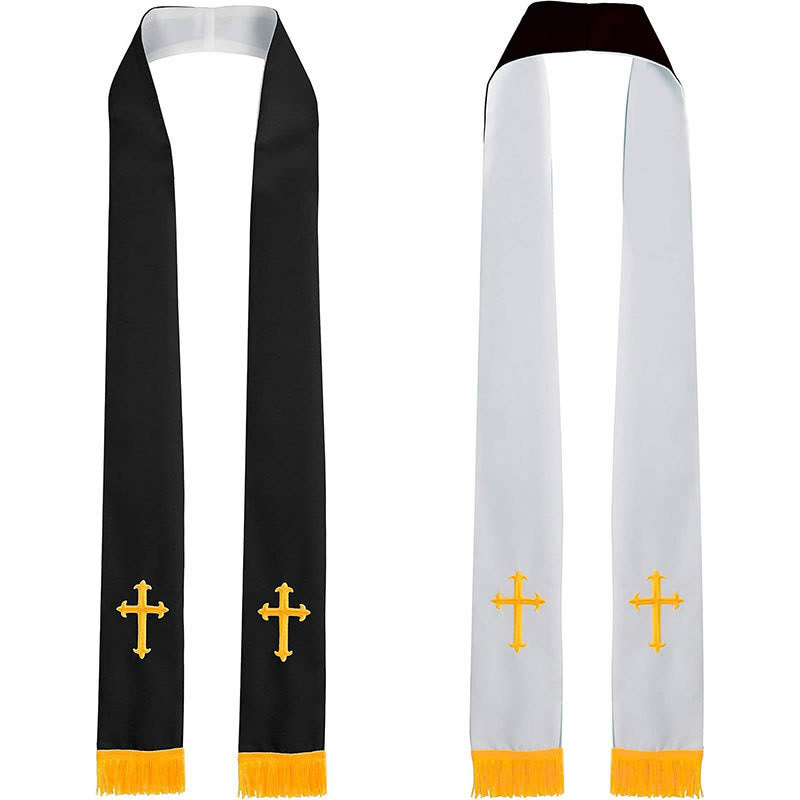 Christianartworkshop Liturgische Stola für Geistliche, vielseitig, wendbar, farbenfroher Stil, mit goldenem Quastenbesatz - Schwarzweiß - image 6