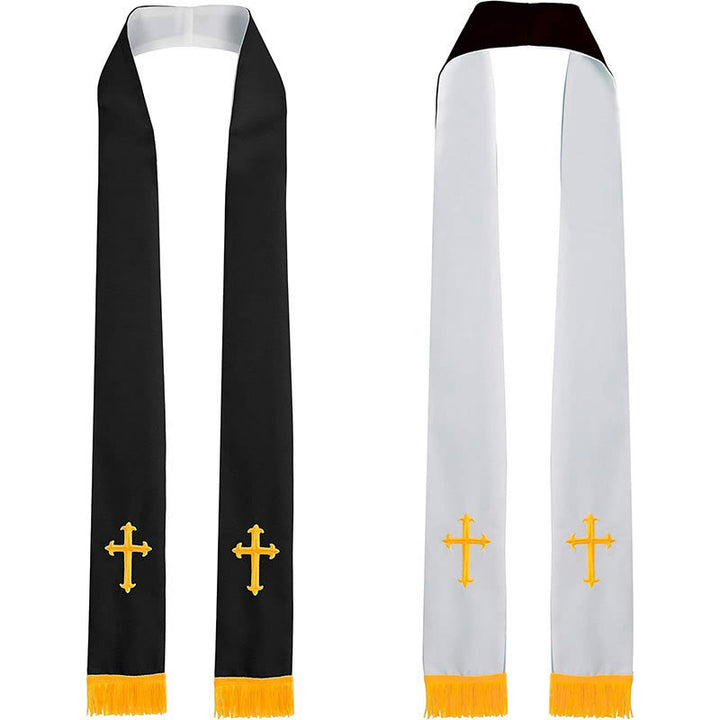 Christianartworkshop Liturgische Stola für Geistliche, vielseitig, wendbar, farbenfroher Stil, mit goldenem Quastenbesatz - Schwarzweiß - image 6