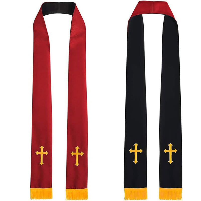 Christianartworkshop Farbenfrohe, vielseitige und wendbare liturgische Stola für Geistliche mit goldener Quastenborte - Rot & Schwarz - Standard Liturgisch (270 cm Gesamtlänge) - image 5