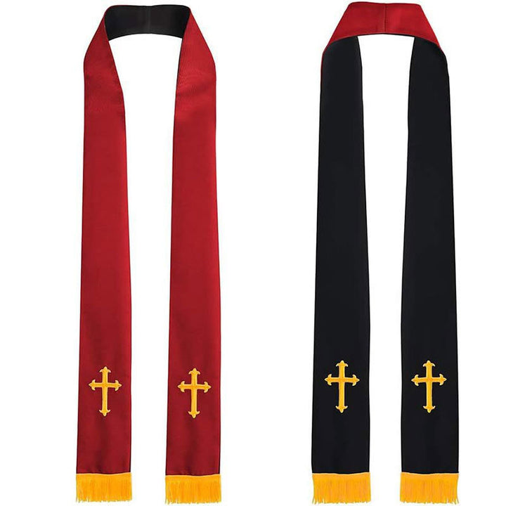 Christianartworkshop Farbenfrohe, vielseitige und wendbare liturgische Stola für Geistliche mit goldener Quastenborte - Rot & Schwarz - Standard Liturgisch (270 cm Gesamtlänge) - image 5
