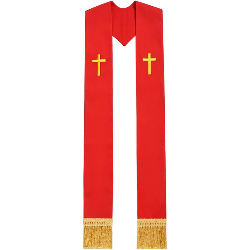 Traditionelle, mehrfarbige Geistlichenstola von Christianartworkshop mit V-Ausschnitt und geradem Halsausschnitt - Rot (V-Ausschnitt) - Standard Liturgisch (270 cm Gesamtlänge) - image 15