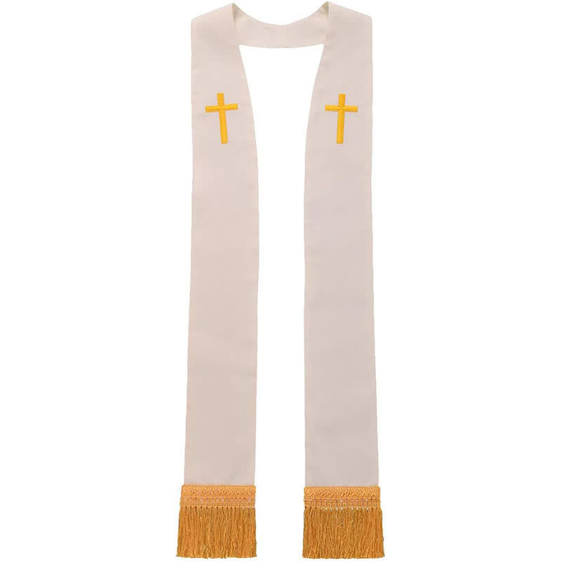 Traditionelle, mehrfarbige Geistlichenstola von Christianartworkshop mit V-Ausschnitt und geradem Halsausschnitt - Weiß (gerader Hals) - Standard Liturgisch (270 cm Gesamtlänge) - image 12