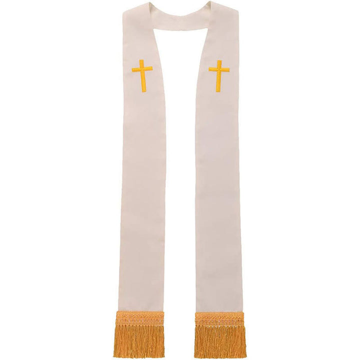 Traditionelle, mehrfarbige Geistlichenstola von Christianartworkshop mit V-Ausschnitt und geradem Halsausschnitt - Weiß (gerader Hals) - Standard Liturgisch (270 cm Gesamtlänge) - image 12