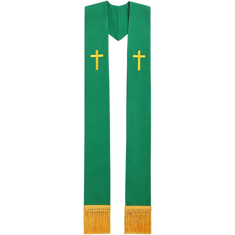 Traditionelle, mehrfarbige Geistlichenstola von Christianartworkshop mit V-Ausschnitt und geradem Halsausschnitt - Grün (V-Ausschnitt) - Standard Liturgisch (270 cm Gesamtlänge) - image 17