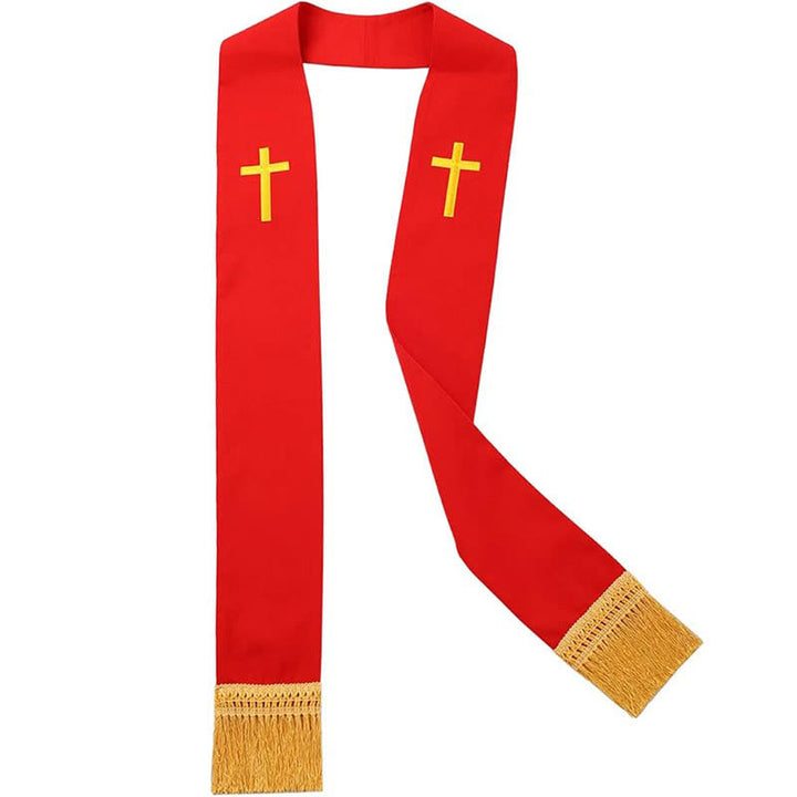 Traditionelle, mehrfarbige Geistlichenstola von Christianartworkshop mit V-Ausschnitt und geradem Halsausschnitt - Rot (gerader Hals) - Standard Liturgisch (270 cm Gesamtlänge) - image 14