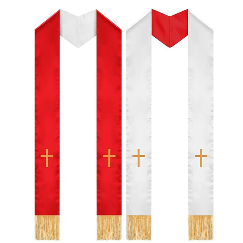 Traditionelle, mehrfarbige Geistlichenstola von Christianartworkshop mit V-Ausschnitt und geradem Halsausschnitt - Rot & Weiß (Wendbar) - Standard Liturgisch (270 cm Gesamtlänge) - image 8