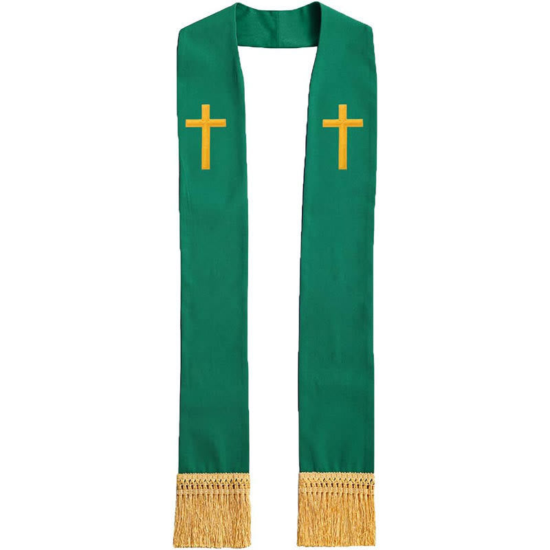 Traditionelle, mehrfarbige Geistlichenstola von Christianartworkshop mit V-Ausschnitt und geradem Halsausschnitt - Grün (gerader Hals) - Standard Liturgisch (270 cm Gesamtlänge) - image 16