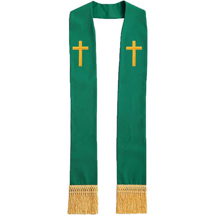 Traditionelle, mehrfarbige Geistlichenstola von Christianartworkshop mit V-Ausschnitt und geradem Halsausschnitt - Grün (gerader Hals) - Standard Liturgisch (270 cm Gesamtlänge) - image 16