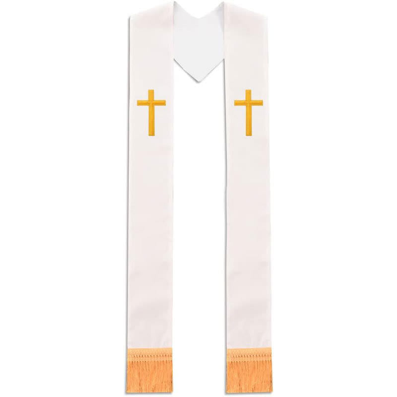 Christianartworkshop Traditionelle mehrfarbige Stola für Geistliche mit V-Ausschnitt und geradem Hals - Weiß (V-Ausschnitt) - image 11
