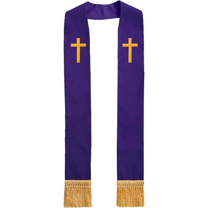 Traditionelle, mehrfarbige Geistlichenstola von Christianartworkshop mit V-Ausschnitt und geradem Halsausschnitt - Lila (gerader Hals) - Standard Liturgisch (270 cm Gesamtlänge) - image 18