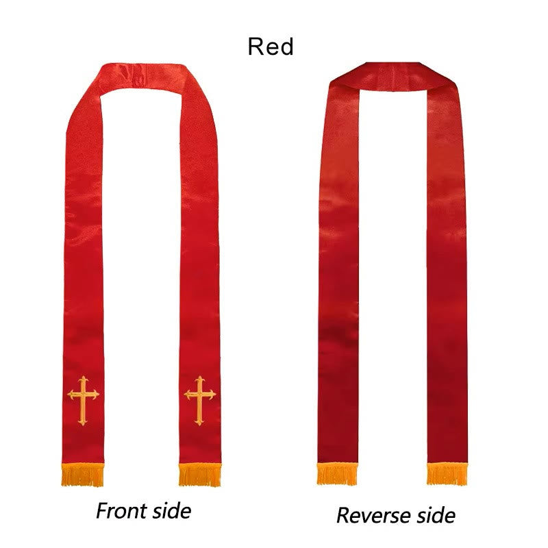 Christianartworkshop Gerader Kragen, mehrfarbige Geistlichenstola mit elegantem Quastenbesatz - Rot - Standard Liturgisch (270 cm Gesamtlänge) - image 0