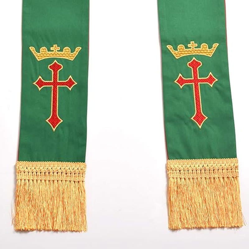 Christianartworkshop – Wendbare Stola für Geistliche in Rot und Grün mit Kreuz und IHS-Monogramm - image 1