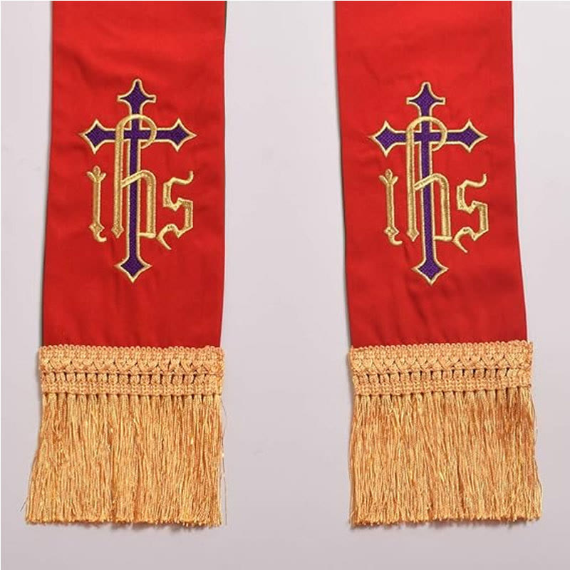Christianartworkshop – Wendbare Stola für Geistliche in Rot und Grün mit Kreuz und IHS-Monogramm - image 2