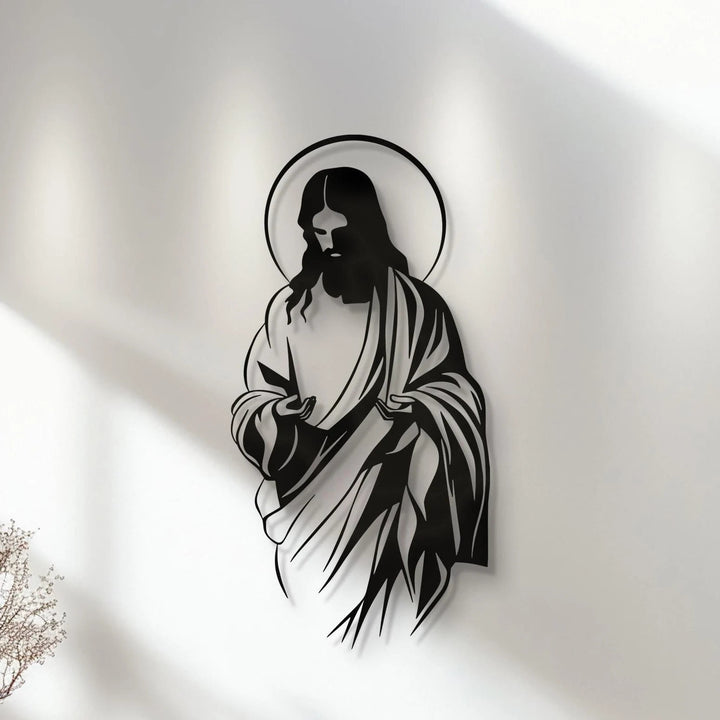 Christianartworkshop Jesus mit Heiligenschein-Silhouette als Wanddekoration aus Metall für ein gläubiges Zuhause - image 1