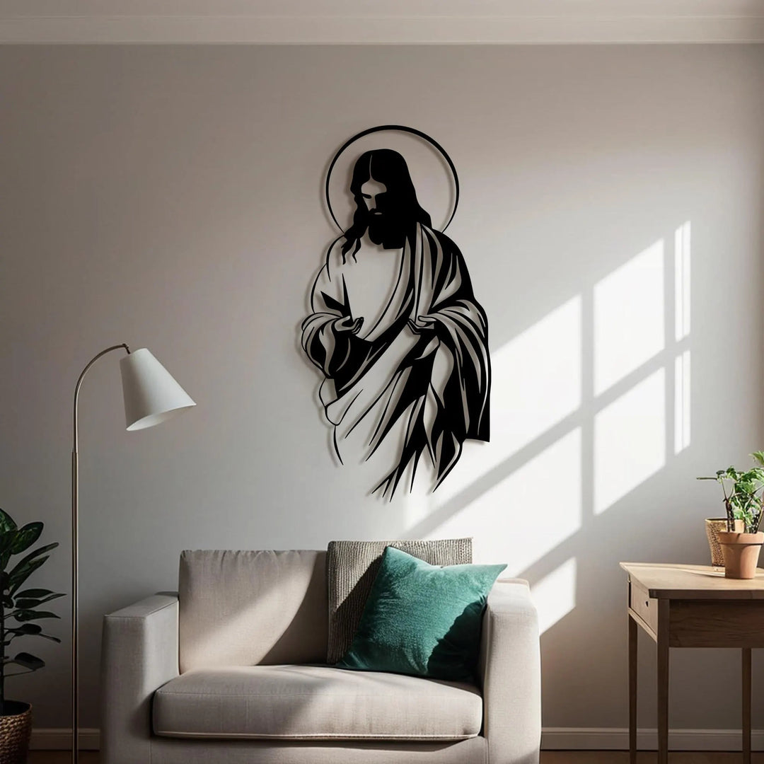 Christianartworkshop Jesus mit Heiligenschein-Silhouette, Metall-Wanddekoration für gläubiges Zuhause - image 2