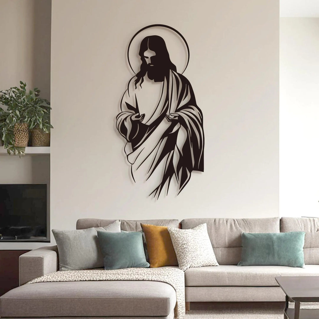 Christianartworkshop Jesus mit Heiligenschein-Silhouette als Wanddekoration aus Metall für ein gläubiges Zuhause - image 4