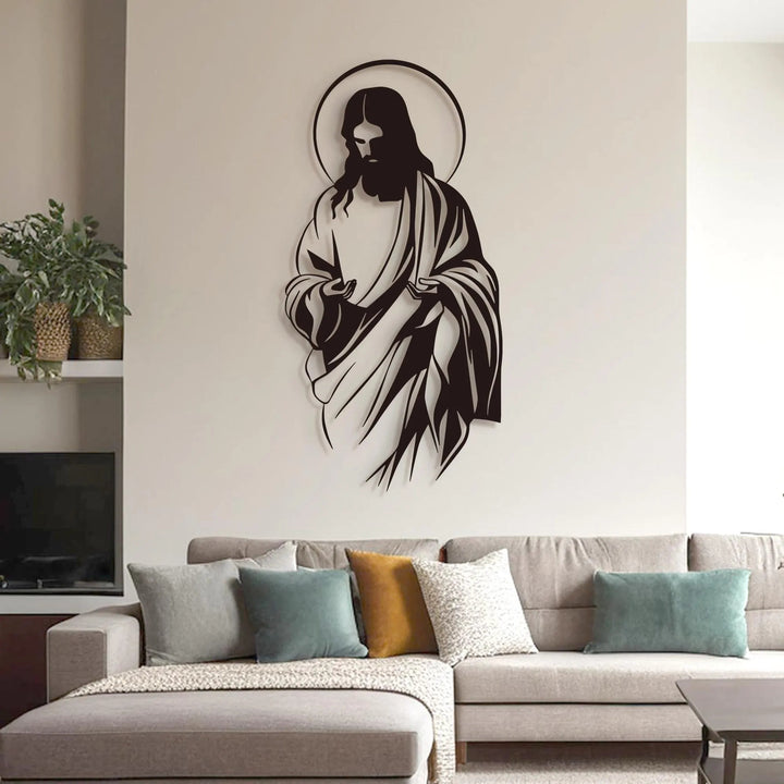 Christianartworkshop Jesus mit Heiligenschein-Silhouette als Wanddekoration aus Metall für ein gläubiges Zuhause - image 4