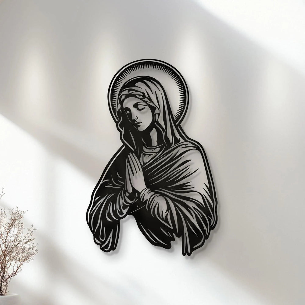 Christianartworkshop Betende Jungfrau Maria, Heiligenschein, Metall-Wanddekoration für religiöses Zuhause - image 1