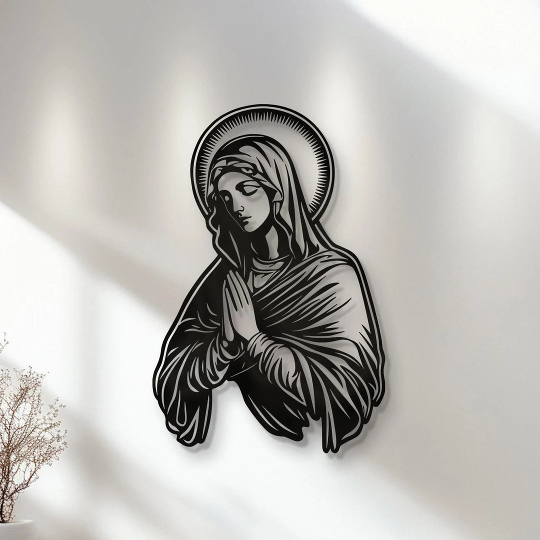 Christianartworkshop Betende Jungfrau Maria, Heiligenschein, Metall-Wanddekoration für religiöses Zuhause - image 1