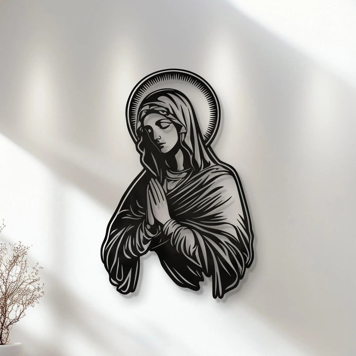 Christianartworkshop Betende Jungfrau Maria, Heiligenschein, Metall-Wanddekoration für religiöses Zuhause - image 1