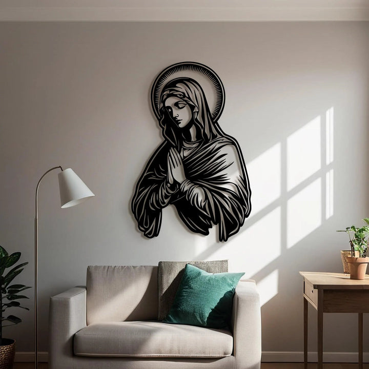 Christianartworkshop Betende Jungfrau Maria, Heiligenschein, Metall-Wanddekoration für religiöses Zuhause - image 3