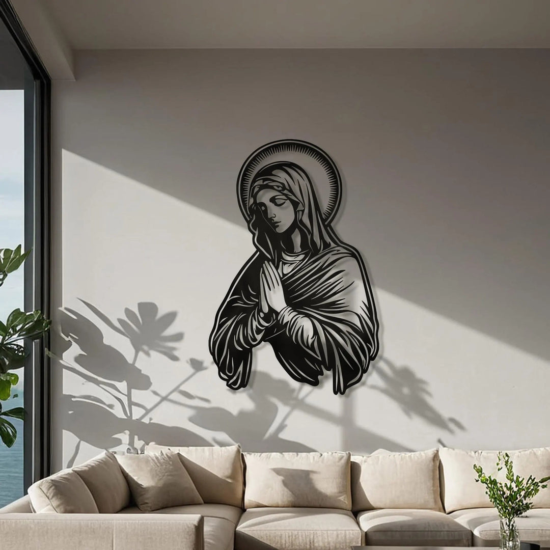 Christianartworkshop Betende Jungfrau Maria, Heiligenschein, Metall-Wanddekoration für religiöses Zuhause - image 2