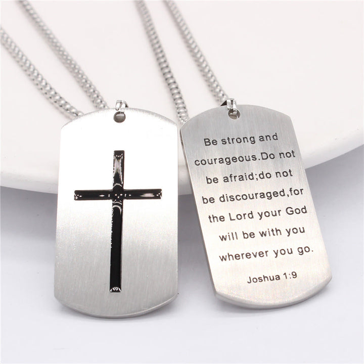 Christianartworkshop Edelstahlkreuz & Joshua 1:9 Doppelseitige Halskette für Mut - image 3