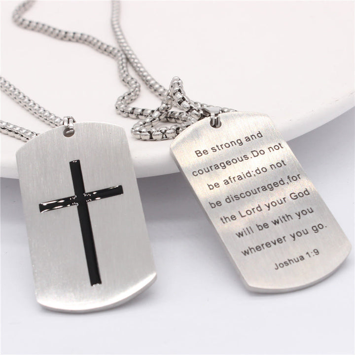 Christianartworkshop Edelstahlkreuz & Joshua 1:9 Doppelseitige Halskette für Mut - image 4