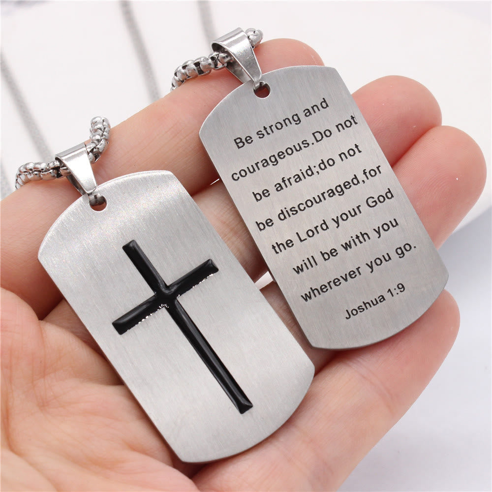 Christianartworkshop Edelstahlkreuz & Joshua 1:9 Doppelseitige Halskette für Mut - Silber - image 0