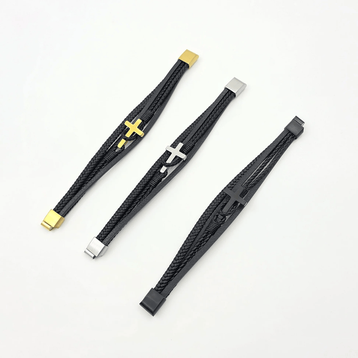 Christianartworkshop Dreifarbiges Edelstahlkreuz und geflochtenes Lederarmband - image 10