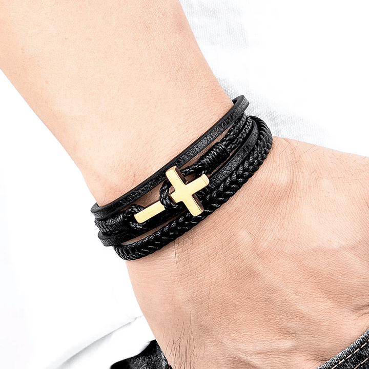 Christianartworkshop Dreifarbiges Edelstahlkreuz und geflochtenes Lederarmband - image 7