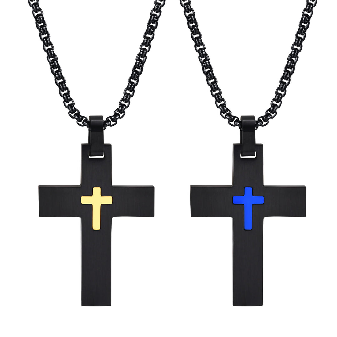 Christianartworkshop Zweifarbige Kreuzkette aus Edelstahl: Glaube trifft auf stilvollen Kontrast - Blau - image 0